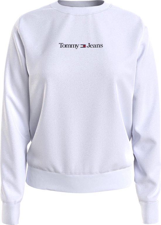 Tommy Jeans - Dames Sweaters Reg Serif Linear Sweater - Wit - Maat XL