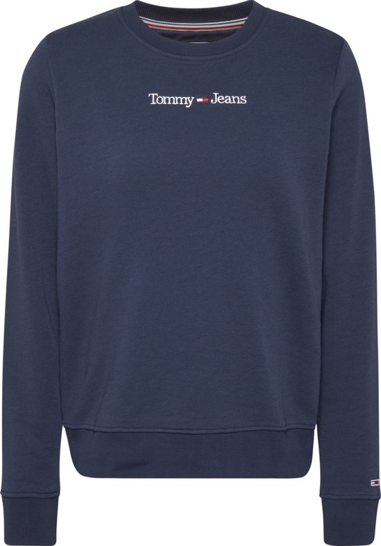 Tommy Jeans - Dames Sweaters Reg Serif Linear Sweater - Blauw - Maat XL