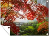 Tuinposter - Tuindoek - Tuinposters buiten - Japanse esdoorn - Bomen - Brug - Natuur - Japans - 120x90 cm - Tuin