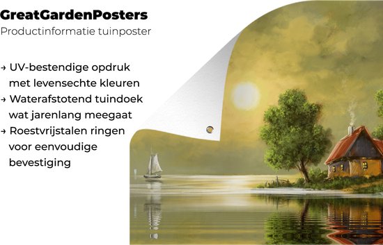 Tuin decoratie Schilderij - Olieverf - Huis - Natuur - Water - 40x30 cm - Tuindoek - Buitenposter