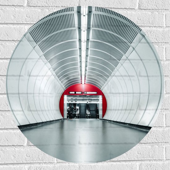 WallClassics - Muursticker Cirkel - Ondergrondse roltrappen - Wenen - 70x70 cm Foto op Muursticker