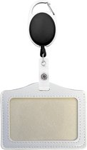 Fako Bijoux® - Badgehouder PU Leder Horizontaal + Sleutelhanger Met Uittrekbaar Koord - Kaarthouder - Wit