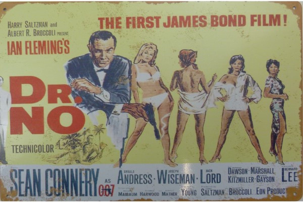 Wandbord - James Bond Dr No - The First James Bond Film - Merkloos