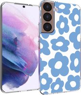 Samsung Galaxy S22 Hoesje Siliconen - iMoshion Design hoesje - Blauw / Retro Blue Flowers