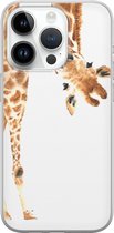 Leuke Telefoonhoesjes - Hoesje geschikt voor iPhone 14 Pro - Giraffe - Soft case - TPU - Bloemen - Bruin