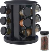Relaxdays étagère à épices rotative - noir - carrousel à épices 12 pots - support à épices
