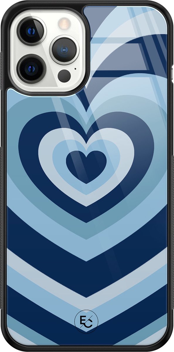 Hoesje geschikt voor iPhone 12 Pro Max - Hart blauw - Luxe Hard Case - Print - Blauw - ELLECHIQ