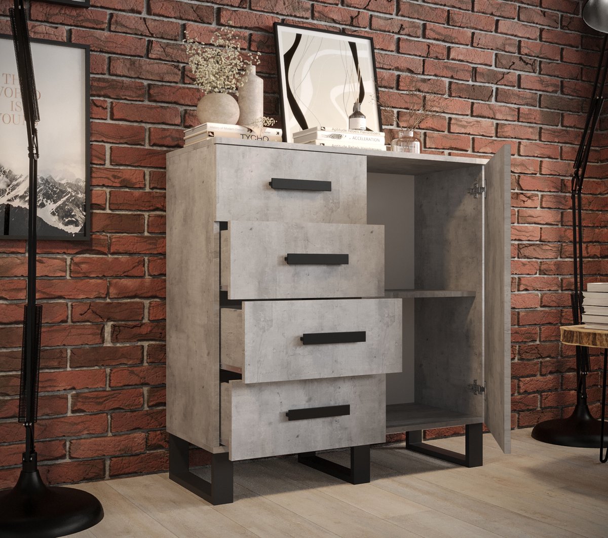 Bureau/meuble de rangement Fox 110cm - blanc/noyer Moderne, Design