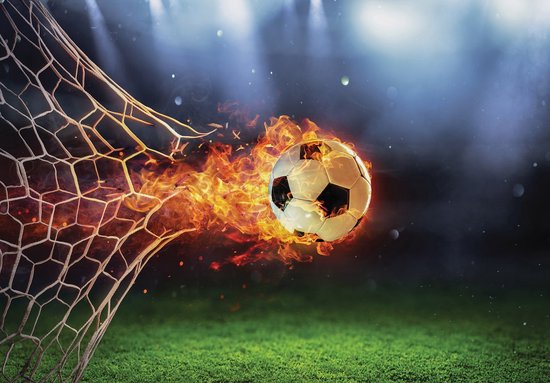 Photo Wallpaper King - Papier peint Papier peint photo - Papier peint intissé - Papier peint - Voetbal brûlant à travers le filet - But - Papier peint non tissé x 104 cm