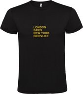 T-Shirt Zwart avec Image « LONDON, PARIS, NEW YORK, BIERVLIET » Or Goud XXXL