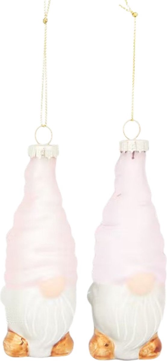 Glazen kersthangers - Gnoom Hangers - Set van 2 kerst hangers - Roze - Wit