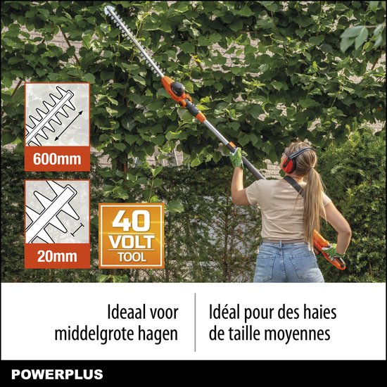 Powerplus Dual Power POWDPG75380 Accu heggenschaar - 40V - Snoeien en knippen - 600mm zwaardlengte - 20mm mesafstand - Telescopisch - Excl. accu en lader - Haagschaar voor tuinonderhoud van Powerplus — afbeelding 2