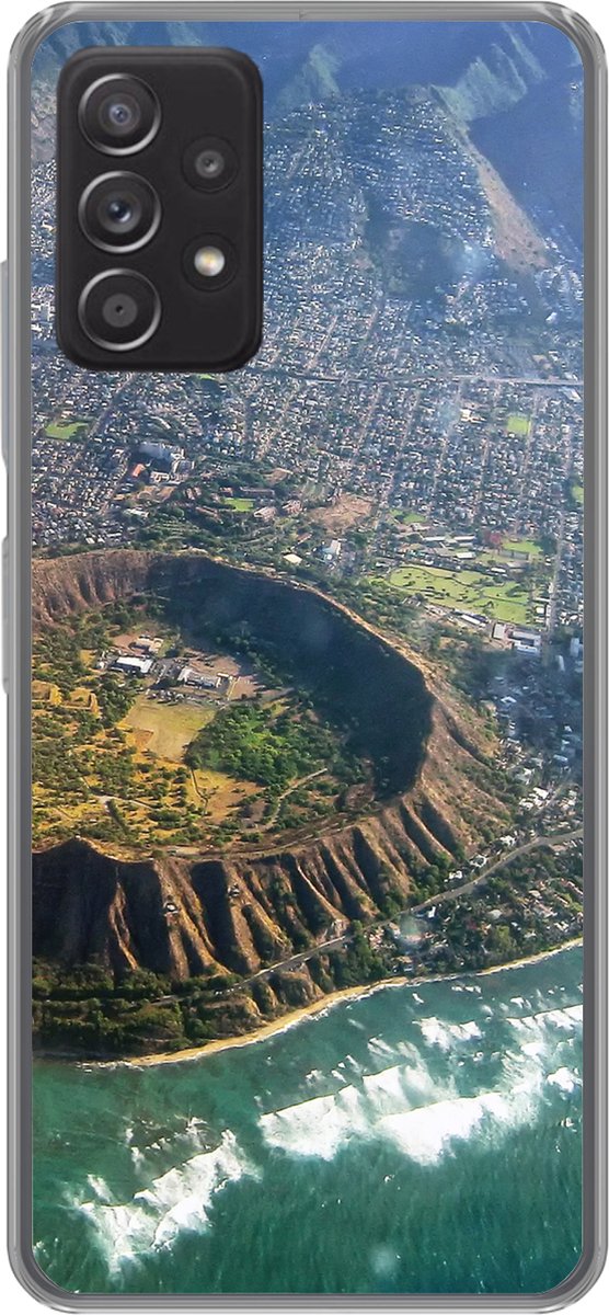 Telefoonhoesje Geschikt voor Samsung Galaxy A53 5G hoesje - Een luchtfoto van Honolulu en een uitgestorven krater op Hawaii - Siliconen Telefoonhoesje Telefoonhoesje