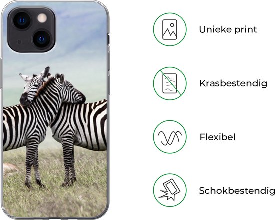 Coque iPhone 13 mini - Zèbres - Herbe - Zwart - Wit - Siliconen