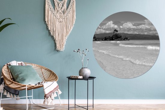Plage tropicale de l'île de Boracay - Assiette en plastique cercle mural noir et blanc ⌀ 150 cm - impression photo sur cercle mural / cercle vivant (décoration murale)