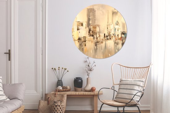 WallCircle - Cercle mural - Cercle mural - Peinture - Peinture à l'huile - Abstrait - Skyline - Aluminium - Dibond - 120x120 cm - Intérieur et Extérieur XXL