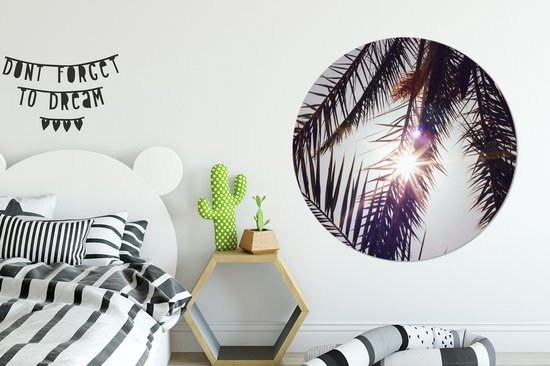 WallCircle - Wall Circle - Wall Circle Indoor - Feuilles de Palmier - Soleil - Été - 140x140 cm - Décoration murale - Peintures Ronds