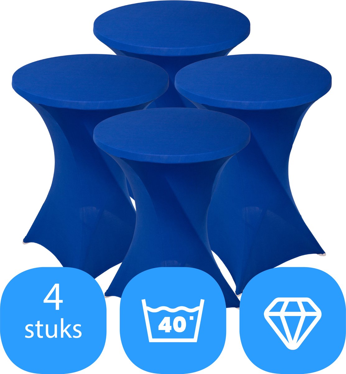 Statafelrok Blauw x 4 – ∅80-85 x 110 cm – Stretch 4 stuks – Tafelrok voor Statafel – Geschikt voor Horeca Evenementen | Sta Tafel Hoes | Staantafelhoes | Cocktailparty | Trouwerij