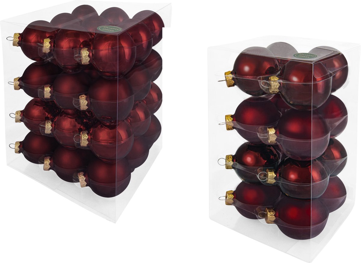 Decosy® Dark Red Kerstballen Glas 52 stuks - 36x 60mm en 16x 80mm