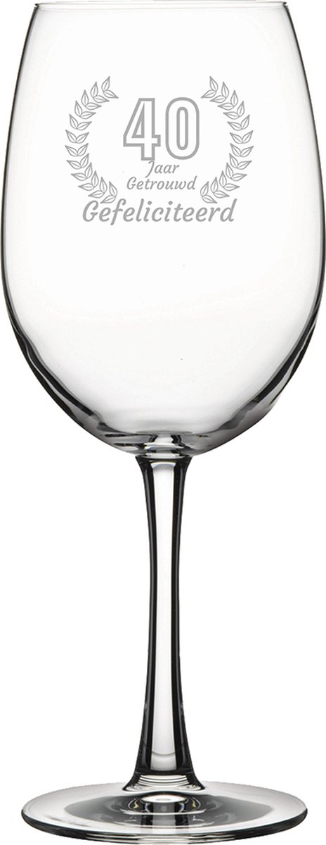 Gegraveerde rode wijnglas 46cl Gefeliciteerd 40 jaar getrouwd