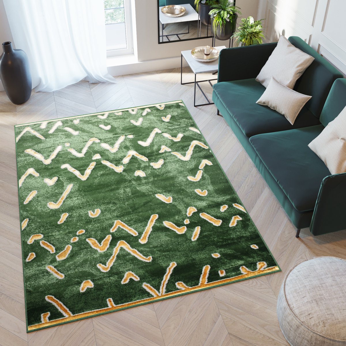 Tapiso Turmalin Vloerkleed Groen Laagpolig Modern Zacht Tapijt Maat- 120x170 Donkergroen 1 2
