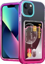 ShieldCase geschikt voor Apple iPhone 13 hoesje colorful pasjeshouder - turquoise/roze - Hoesje met pasjeshouder - Kaarthouder case - Hardcase siliconen tpu - Silicone case shockproof