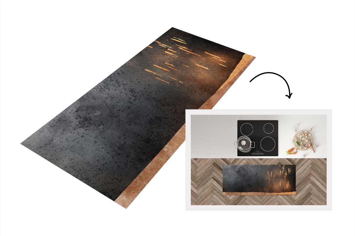 KitchenYeah Keukenloper - Loper keuken - Abstract - Goud - Design - Keukenloper vinyl Multicolor