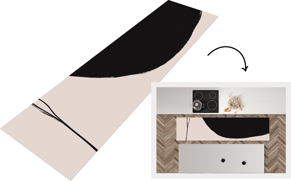 KitchenYeah Keukenloper - Loper keuken - Pastel - Zwart - Minimalisme - 200x50 cm - Keukenloper vinyl Multicolor