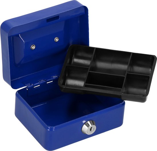 Springos Geldkistje - Kluisje - Met Sleutel - Metaal - 12.5 x 9.5 x 6.5 cm - Blauw