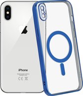ShieldCase geschikt voor Apple iPhone X/Xs hoesje transparant Magneet metal coating - donkerblauw - Backcover hoesje magneet - Doorzichtig hoesje met oplaad functie