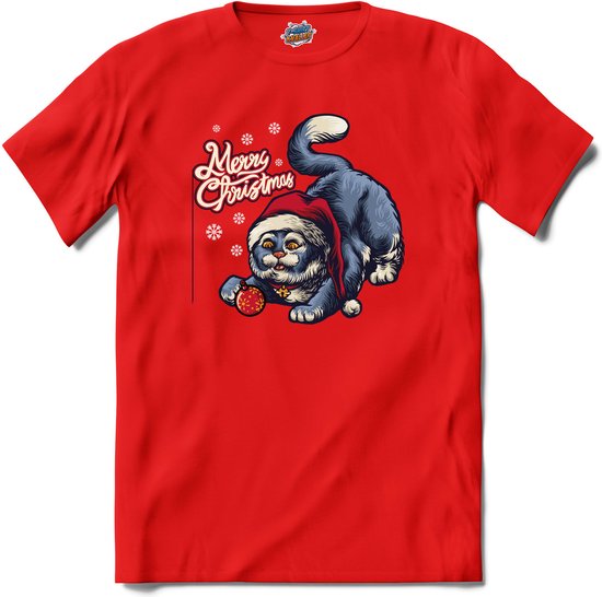Chester de Kerst Kat - T-Shirt - Heren - Rood - Maat S