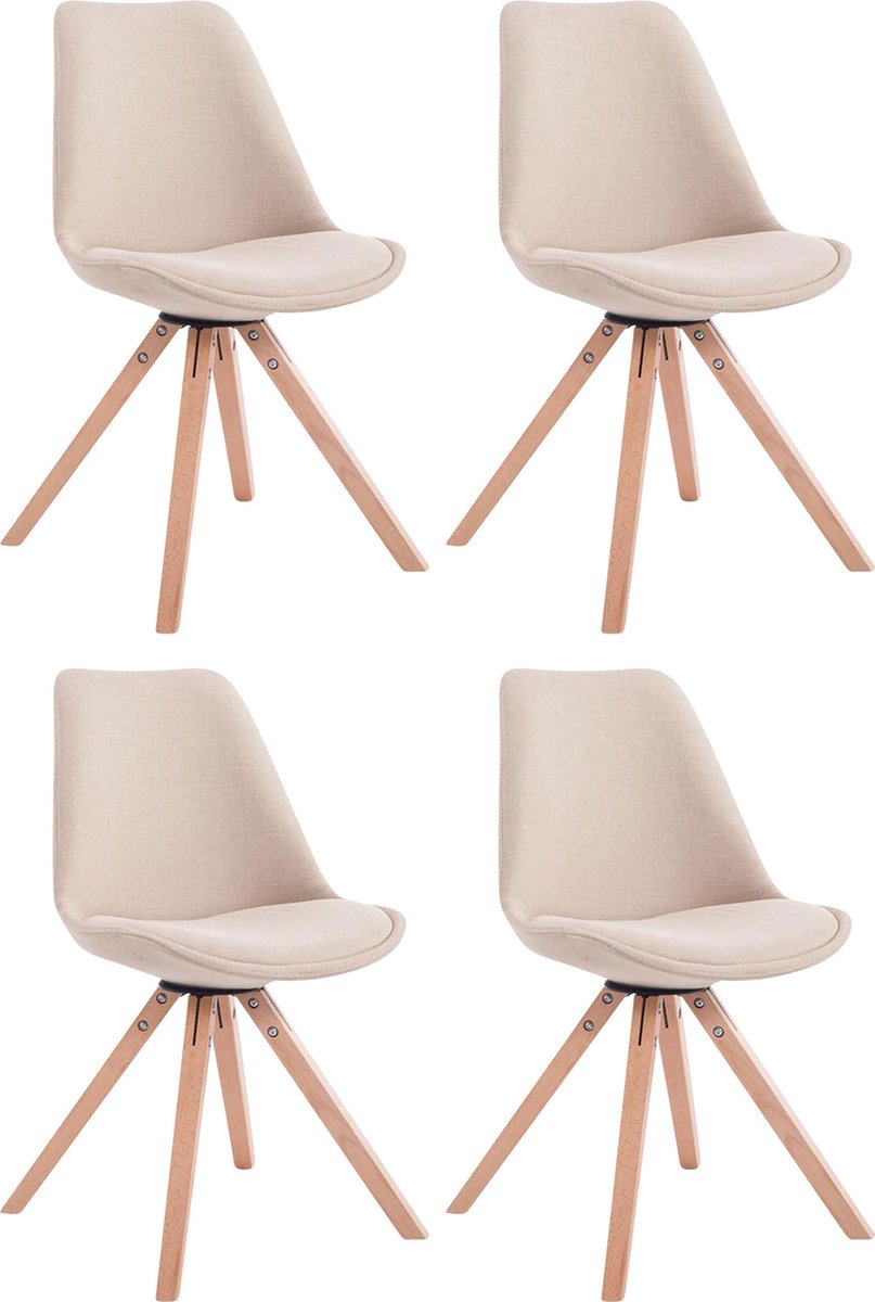 CLP Toulouse Set van 4 Stoelen - Zonder armleuning - Vierkant frame - Stof - creme natura