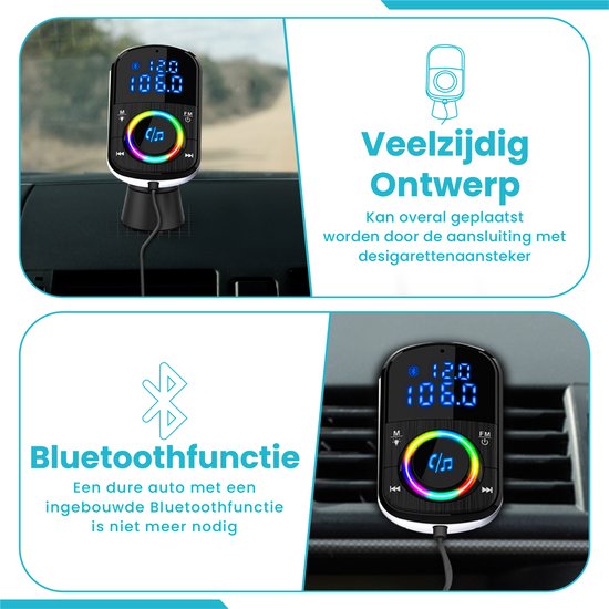 Emetteur FM Bluetooth DINTO® BC71 - Chargeur Voiture - Kit Voiture - Mains Libres - USB 3.0 - MP3 - Carte SD - Chargeur Rapide - Récepteur Audio Bluetooth