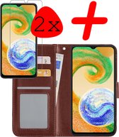 Hoes Geschikt voor Samsung A04s Hoesje Bookcase Hoes Flip Case Book Cover Met 2x Screenprotector - Hoesje Geschikt voor Samsung Galaxy A04s Hoes Book Case Hoesje - Bruin