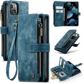CaseMe - Telefoonhoesje geschikt voor Apple iPhone 13 Mini - Wallet Book Case met ritssluiting - Magneetsluiting - Blauw