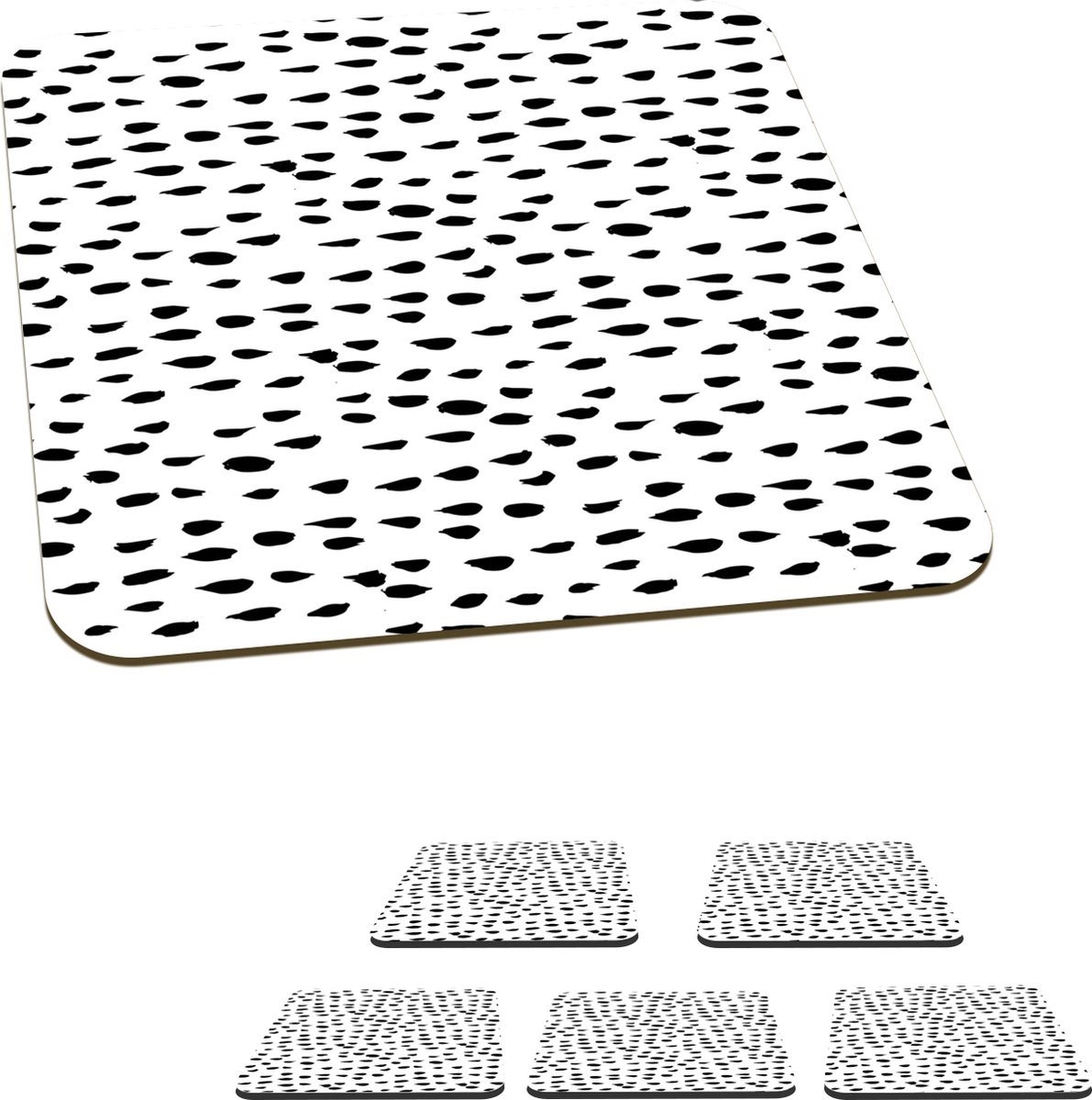 Onderzetters voor glazen - Wit - Stippen - Design - Zwart - 10x10 cm - Glasonderzetters - 6 stuks