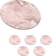 KitchenYeah - Onderzetters - Roze - Marmer look - Luxe - Stenen - Onderleggers - 10x10 cm - Rond - Onderzetters voor glazen - 6 stuks