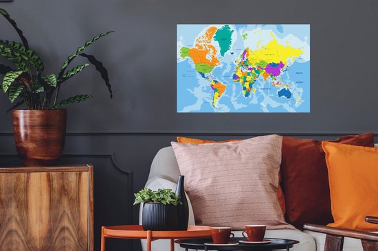 Sticker Muursticker Cartes du monde du Wereldkaart - Couleurs de la carte du monde - 60x40 cm - film adhésif autocollant - sticker mural repositionnable