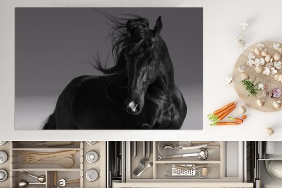 KitchenYeah® Inductie beschermer 81.2x52 cm - Paard - Dieren - Manen - Zwart - Kookplaataccessoires - Afdekplaat voor kookplaat - Inductiebeschermer - Inductiemat - Inductieplaat mat