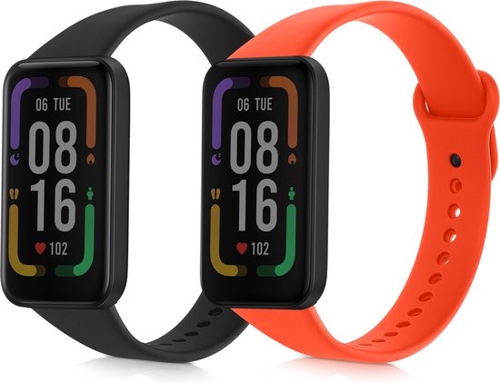 kwmobile 2x horlogebandjes geschikt voor Xiaomi Redmi Smart Band Pro bandje - Smartwatch bandjes van TPU - Activity tracker horloge band in zwart / oranje