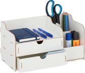 Relaxdays bureau organizer met lades - pennenbak - pennenhouder - moderne desk organizer - wit