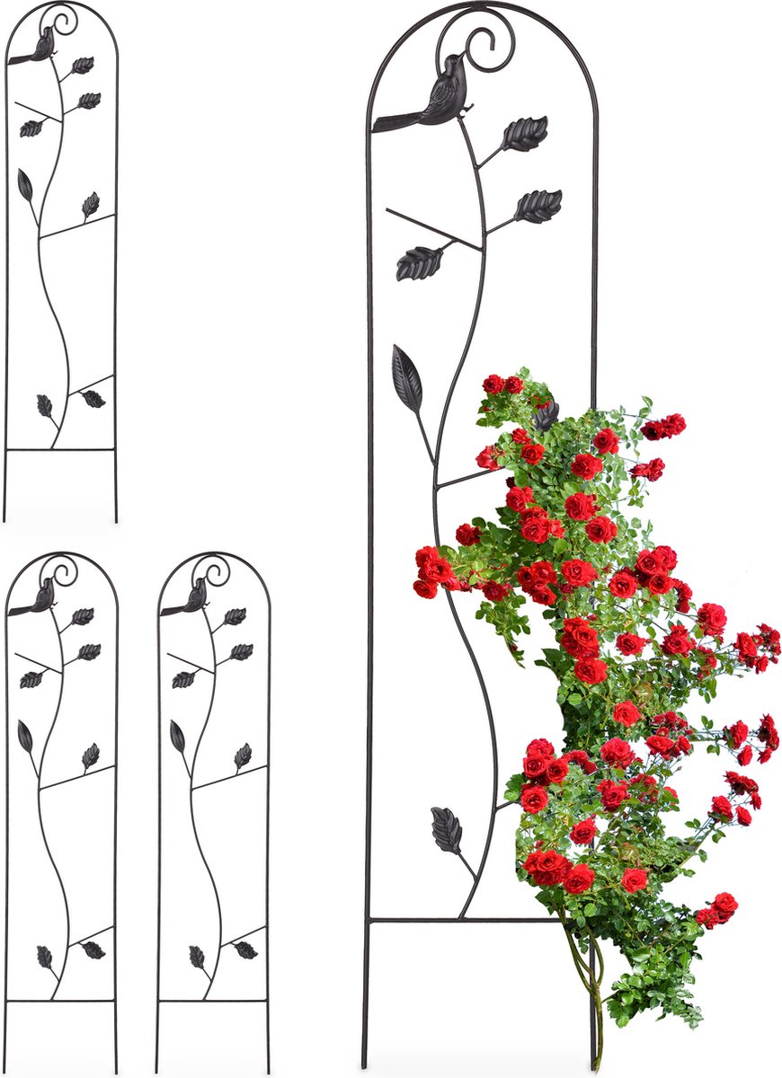 Klimplantenrek Metaal 3 Stuks Voor In De Grond - Plantensteun Voor Klimplanten 122x305 Cm Trellis Zwart