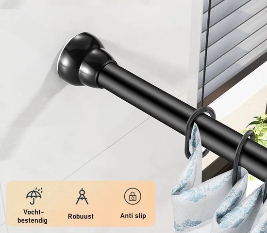 PLAY IT Tringle à Rideau Extensible - 67-115cm - Tringle à Rideau Autocollante - Rideaux - Zwart