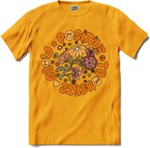 Flower Power - Grow Positive Thoughts - Vintage Aesthetic - T-Shirt - Dames - Geel - Maat XXL
