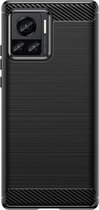 Motorola Edge 30 Ultra Hoesje - MobyDefend TPU Gelcase - Geborsteld Metaal + Carbonlook - Zwart - GSM Hoesje - Telefoonhoesje Geschikt Voor Motorola Edge 30 Ultra