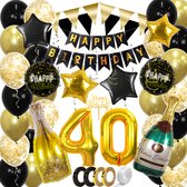 40 Jaar Feest Verjaardag Versiering Confetti Helium Ballonnen Slingers Happy Birthday Goud & Zwart Decoratie – 60 Stuks