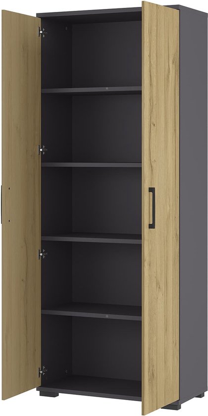 Printerkast Office Edition met 2 deuren, 2 legplanken, kantoormeubilair, 74 cm hoogte (wit/goud Harbor Oak