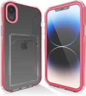 Transparant hoesje geschikt voor iPhone Xr hoesje - Roze hoesje met pashouder hoesje bumper - Doorzichtig case hoesje met shockproof bumpers