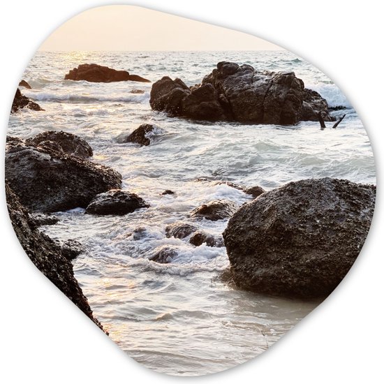 Décoration murale organique - Décoration murale en plastique - Peinture organique - Mer - Été - Pierres - 60x60 cm - Forme de miroir organique sur plastique