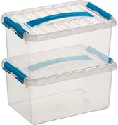 2x Sunware Q-Line opberg boxen/opbergdozen 6 liter 30 x 20 x 14 cm kunststof - Opslagbox - Opbergbak kunststof transparant/blauw